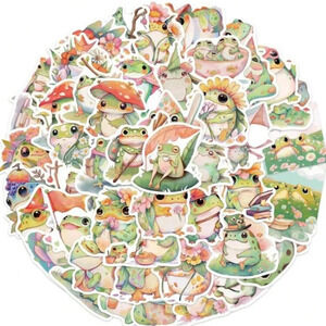 50 multicolor frog mushroom vinyl stickers laptop mug luggage scrapbook decor